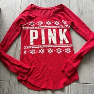 PINK Victoria's Secret Festive Red Long Sleeve Tee